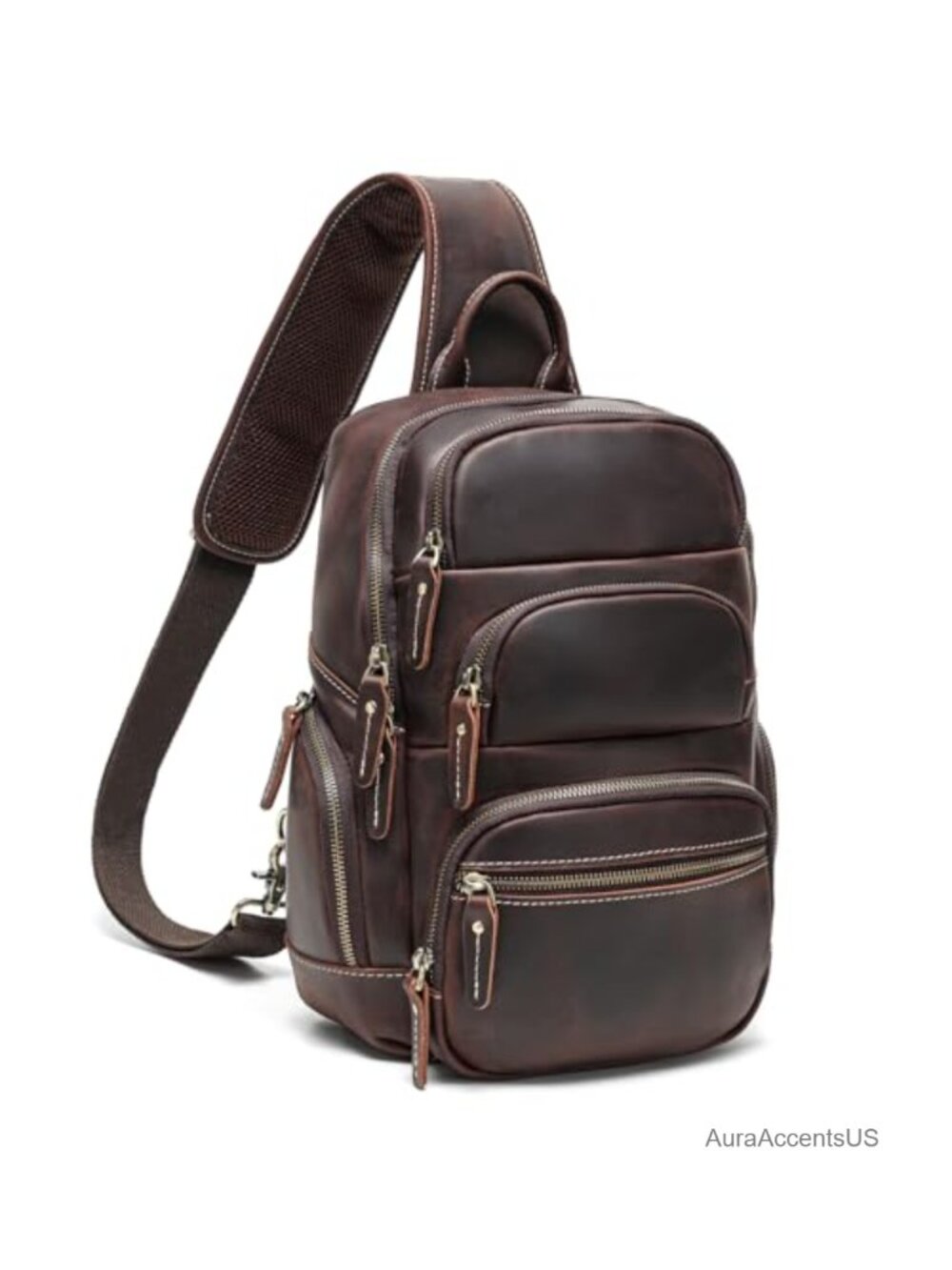 Full Grain Leather Sling Bag Crossbody Casual Daypack Travel Backpack